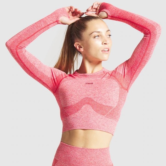 Gymshark Tops - Gymshark flex crop top flame red small long sleeve activewear stretch yoga NWT